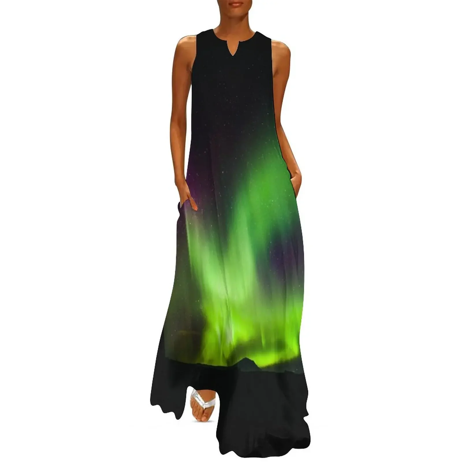 Winter Clothing Alaska - Sanki polarne, fioletowo-zielone, nocne niebo, gwiazdy,