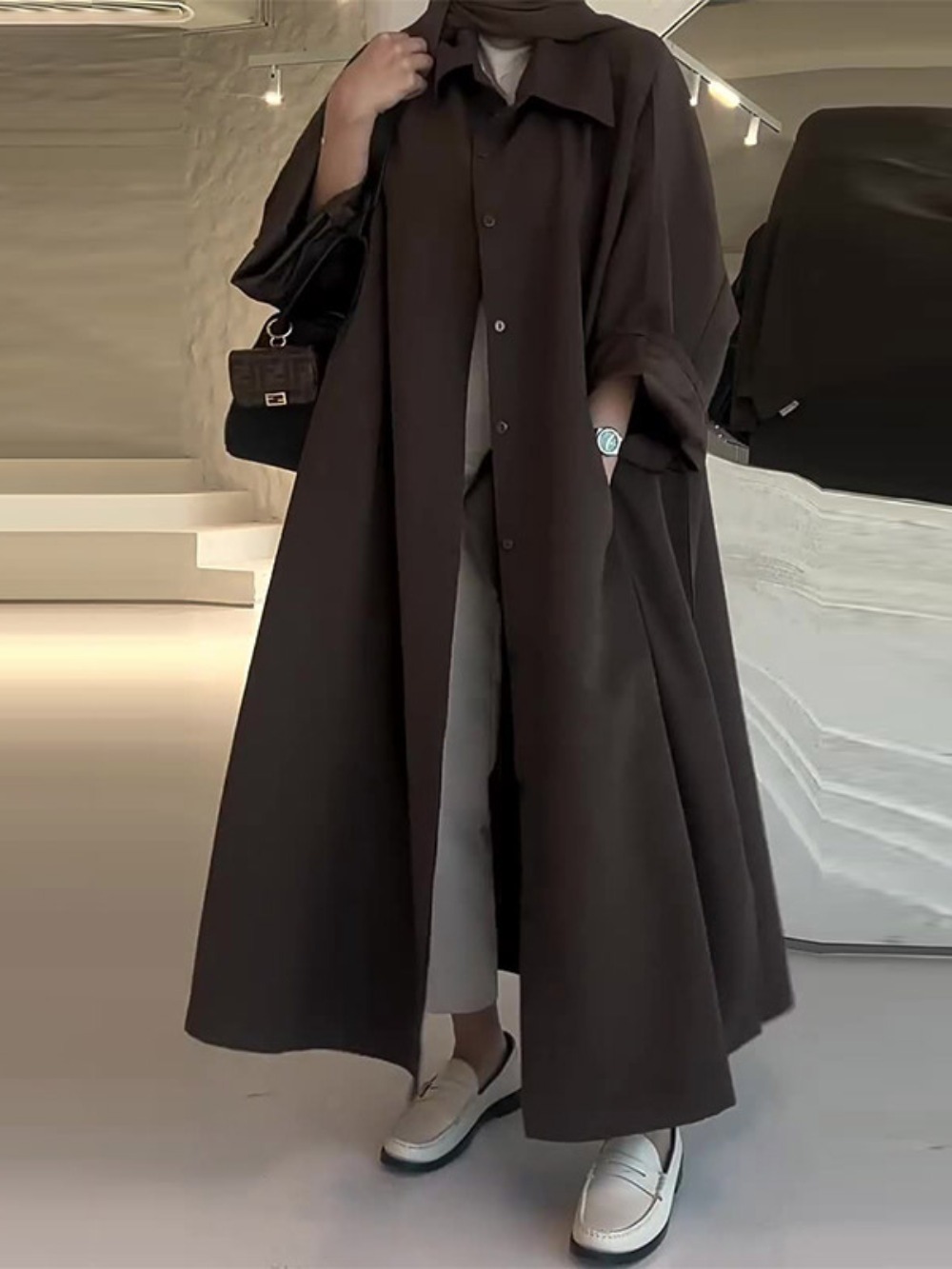 Winter Clothing Online - Eid muzułmanki abaja trencz jednorzędowy płaszcz