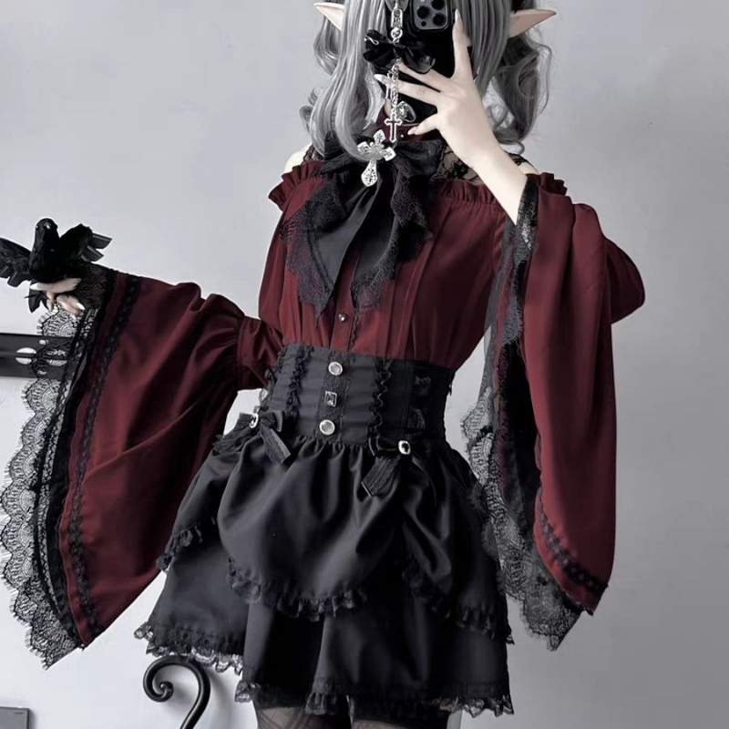 Y2K Winter Clothing - Gothic Y2k Lolita Style Shirts Women