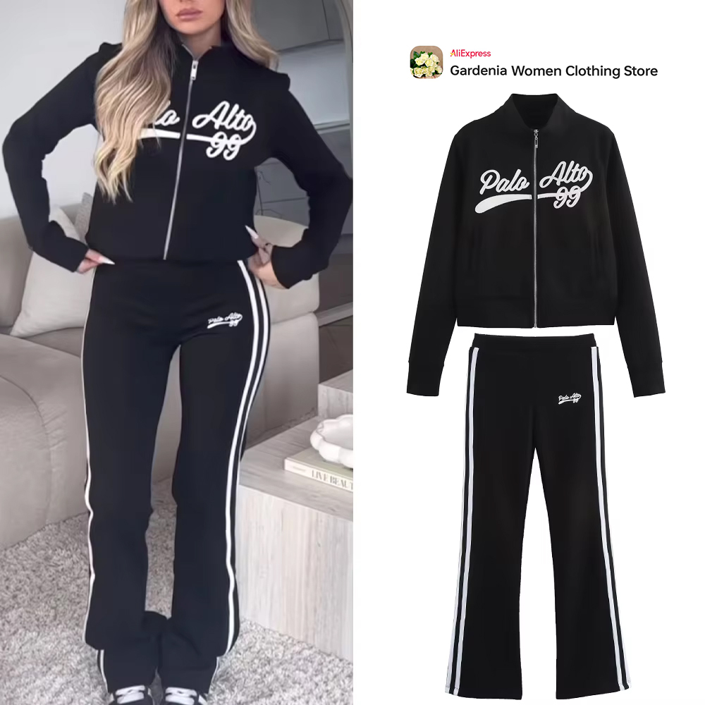 Winter Clothing Online - Casualowy damski czarny zestaw sportowy Varsity