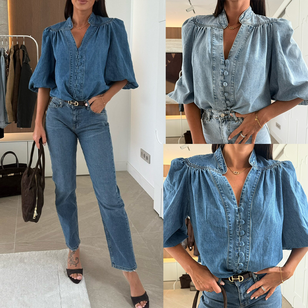 Bluzki Damskie Koszula Jeansow – Y2K Winter Clothing recenzja i cena